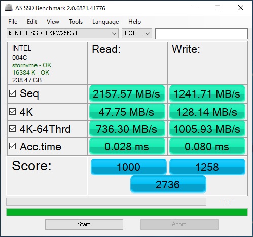 インテル SSD 760p 256GB M.2 2280 使用時間:873時間