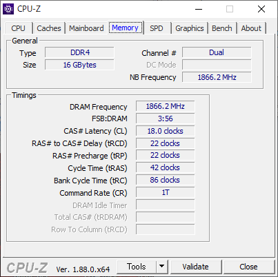 DDR4-3733の設定値（CPU-Z）