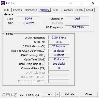 DDR4-4400の設定値（CPU-Z）