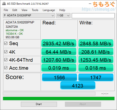 ADATA XPG SX8200 Pro 1TBをレビュー（AS SSD Benchmark）