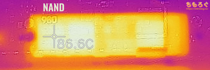 Samsung 980 PROの表面温度（サーモグラフィー）
