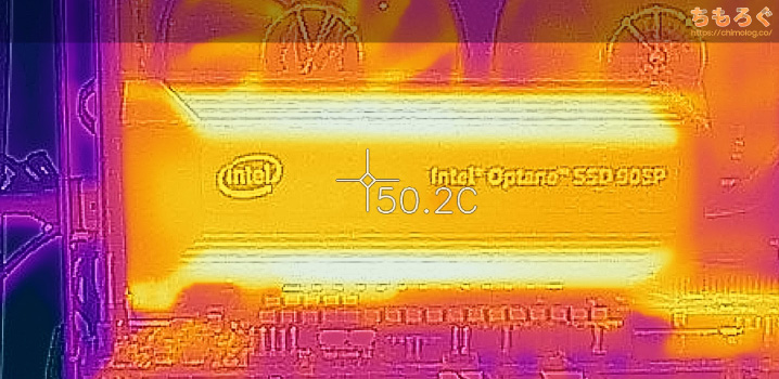 Intel Optane SSD 905Pの表面温度（サーモグラフィー）