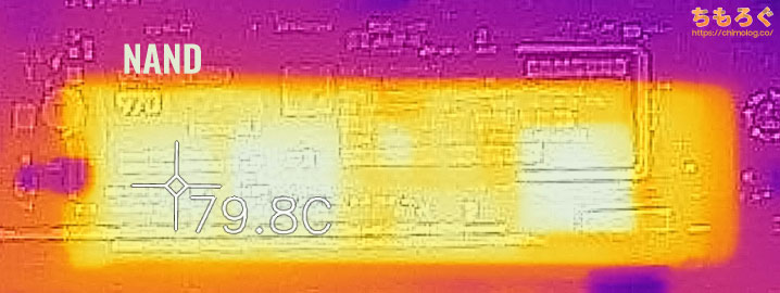 Samsung 970 EVO Plusの表面温度（サーモグラフィー）
