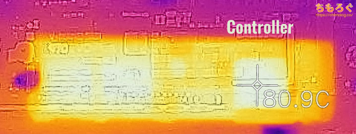 Samsung 970 EVO Plusの表面温度（サーモグラフィー）