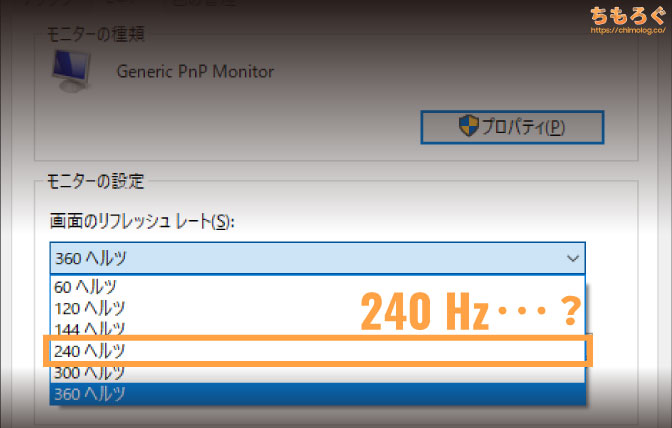 リフレッシュレート240 Hz