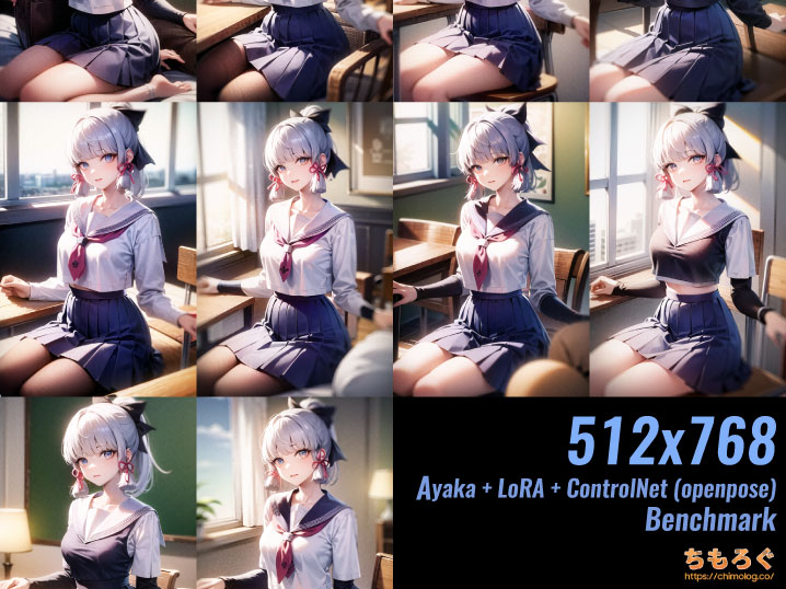 512x768：Ayaka Lora + ControlNet Benchmark