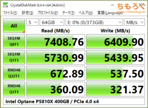 Optane SSD DC P5810Xをベンチマーク（Crystal Disk Mark 8）