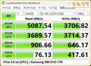 Samsung 990 EVOをベンチマーク（Crystal Disk Mark 8）
