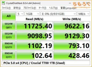 Crucial T700をベンチマーク（Crystal Disk Mark 8）