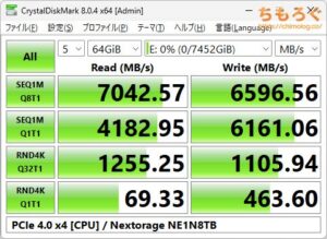 Nextorage NE1N8TB（Gシリーズ）をベンチマーク（Crystal Disk Mark 8）