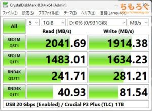 Crucial P3 Plus TLCをベンチマーク（Crystal Disk Mark 8）