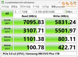 Samsung 990 EVO Plusをベンチマーク（Crystal Disk Mark 8）