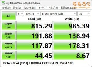 EXCERIA PLUS G4をベンチマーク（Crystal Disk Mark 8）