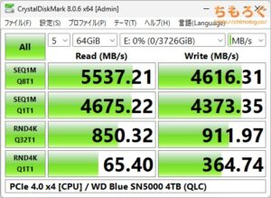 WD Blue SN5000 4TBをベンチマーク（Crystal Disk Mark 8）
