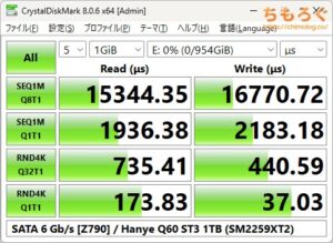 Hanye Q60 ST3をベンチマーク（Crystal Disk Mark 8）