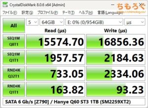 Hanye Q60 ST3をベンチマーク（Crystal Disk Mark 8）