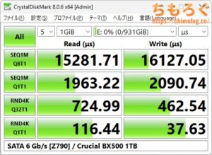 Crucial BX500をベンチマーク（Crystal Disk Mark 8）