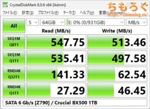 Crucial BX500をベンチマーク（Crystal Disk Mark 8）