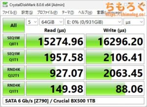 Crucial BX500をベンチマーク（Crystal Disk Mark 8）