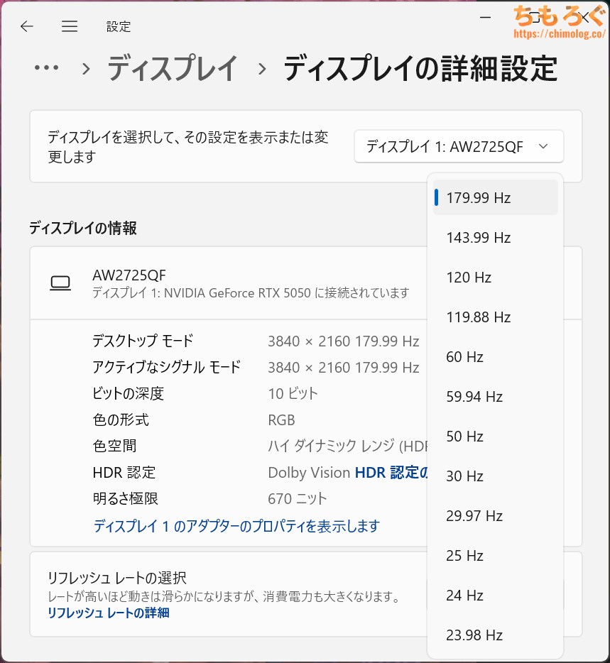 対応リフレッシュレート