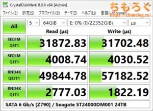 ST24000DM001をベンチマーク（Crystal Disk Mark 8）