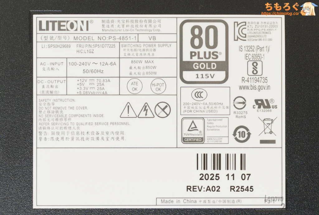 Lenovo LOQ 26ADR10の電源ユニット